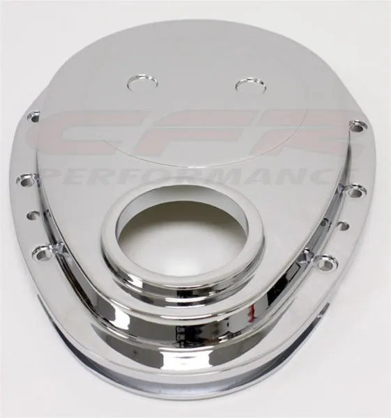 1955-95 CHEVY SMALL BLOCK 283-305-327-350-400 ALUMINUM TIMING CHAIN COVER SET - CHROME