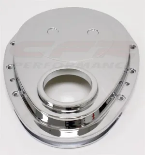 1955-95 CHEVY SMALL BLOCK 283-305-327-350-400 ALUMINUM TIMING CHAIN COVER SET - CHROME