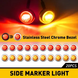 20PCS 0.75inch Round LED Side Marker Light With Stainless Chrome Bezel Cover for Truck Trailer