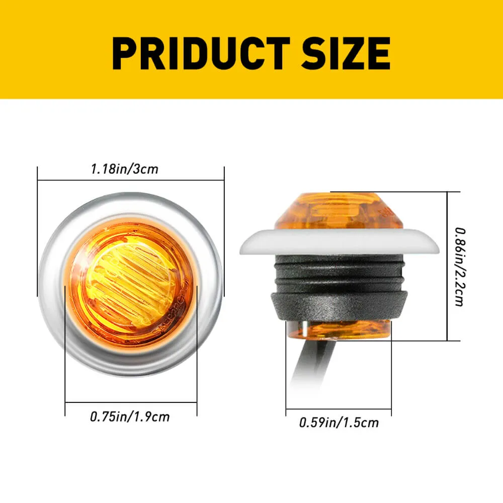 20PCS 0.75inch Round LED Side Marker Light With Stainless Chrome Bezel Cover for Truck Trailer