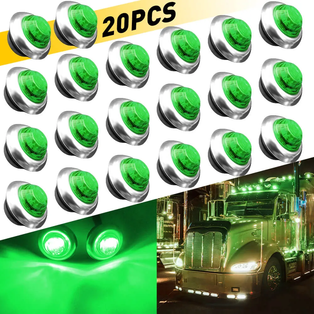 20PCS 0.75inch Round LED Side Marker Light With Stainless Chrome Bezel Cover for Truck Trailer