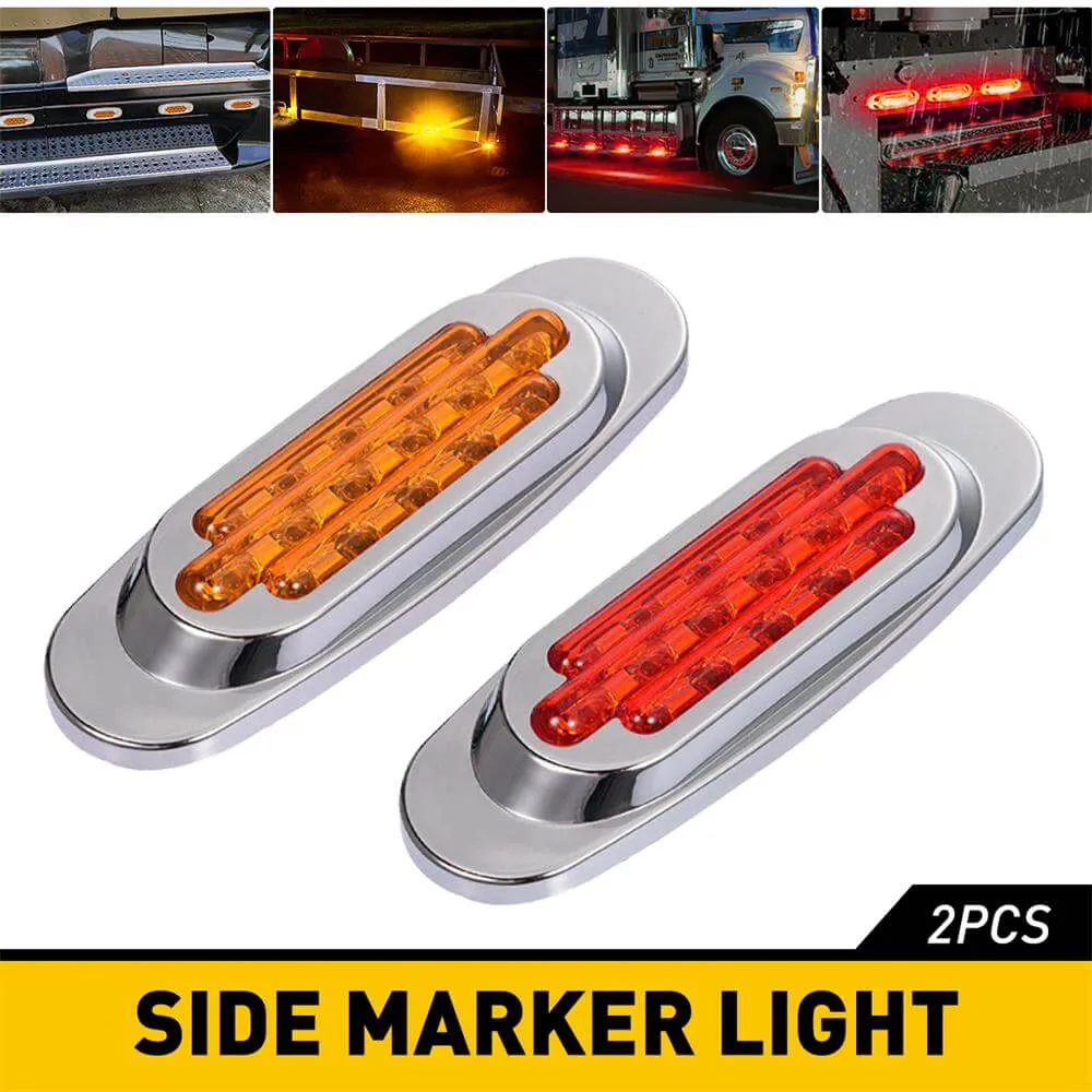 2PCS 16-Leds Oval LED Side Marker Lights Chrome Bezel for 12V Heavy Trucks, Semi-Trailer Trucks