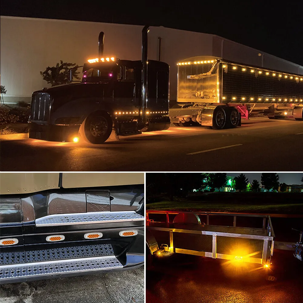 2PCS 16-Leds Oval LED Side Marker Lights Chrome Bezel for 12V Heavy Trucks, Semi-Trailer Trucks