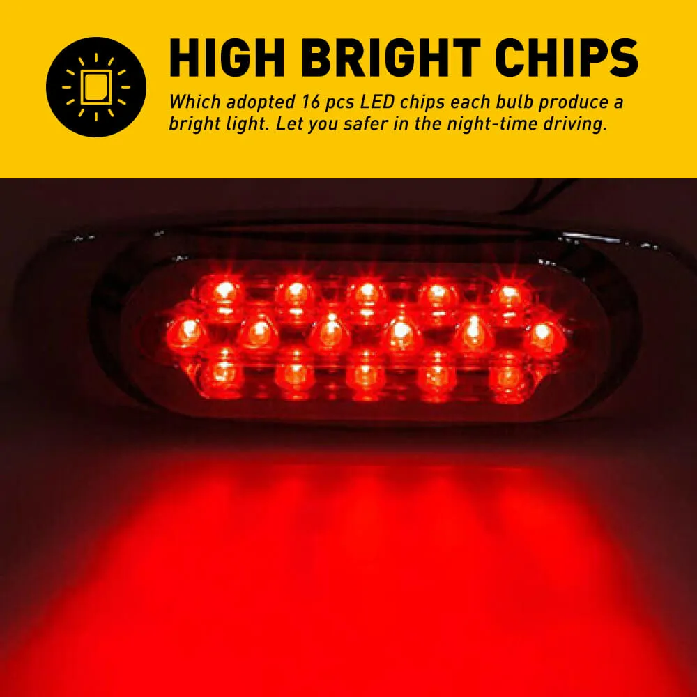 2PCS 16-Leds Oval LED Side Marker Lights Chrome Bezel for 12V Heavy Trucks, Semi-Trailer Trucks