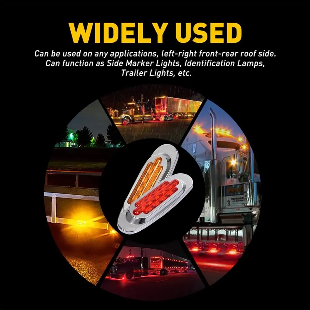 2PCS 16-Leds Oval LED Side Marker Lights Chrome Bezel for 12V Heavy Trucks, Semi-Trailer Trucks