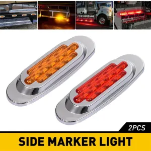 2PCS 16-Leds Oval LED Side Marker Lights Chrome Bezel for 12V Heavy Trucks, Semi-Trailer Trucks