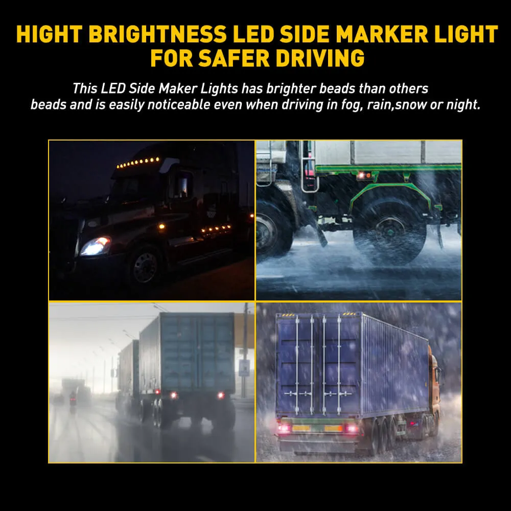 2PCS 16-Leds Oval LED Side Marker Lights Chrome Bezel for 12V Heavy Trucks, Semi-Trailer Trucks