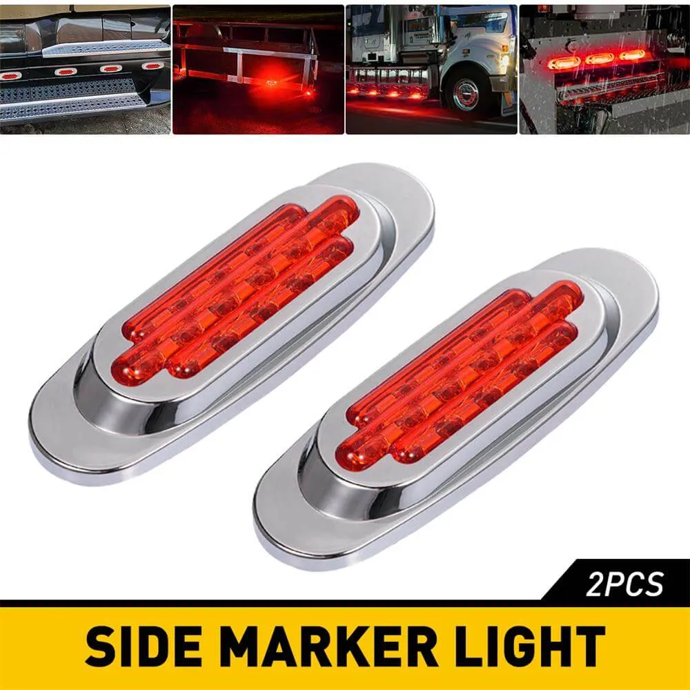 2PCS 16-Leds Oval LED Side Marker Lights Chrome Bezel for 12V Heavy Trucks, Semi-Trailer Trucks
