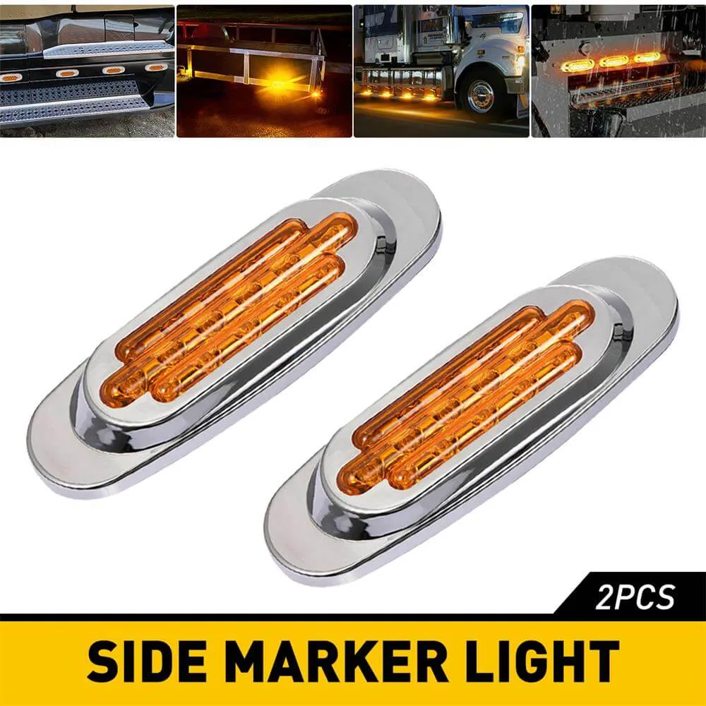 2PCS 16-Leds Oval LED Side Marker Lights Chrome Bezel for 12V Heavy Trucks, Semi-Trailer Trucks