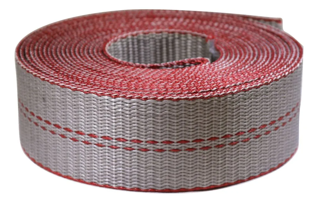 2" Heavy Duty Grey Webbing w/ Red Edge Guard - 12,000 lb. MBS