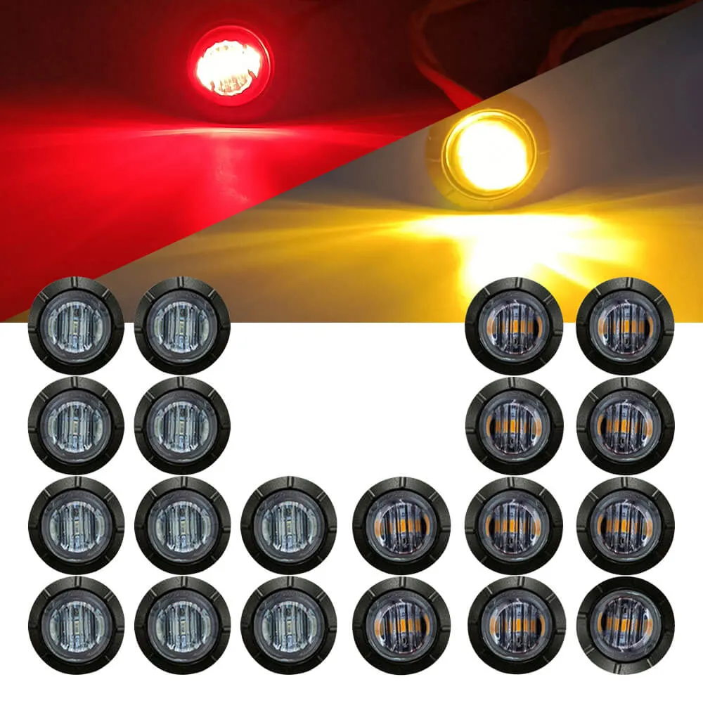 3/4 Inch Smoked LED Side Marker lights Round Bullet Mini Size 3LEDs Truck Trailer(10pcs/20pcs)