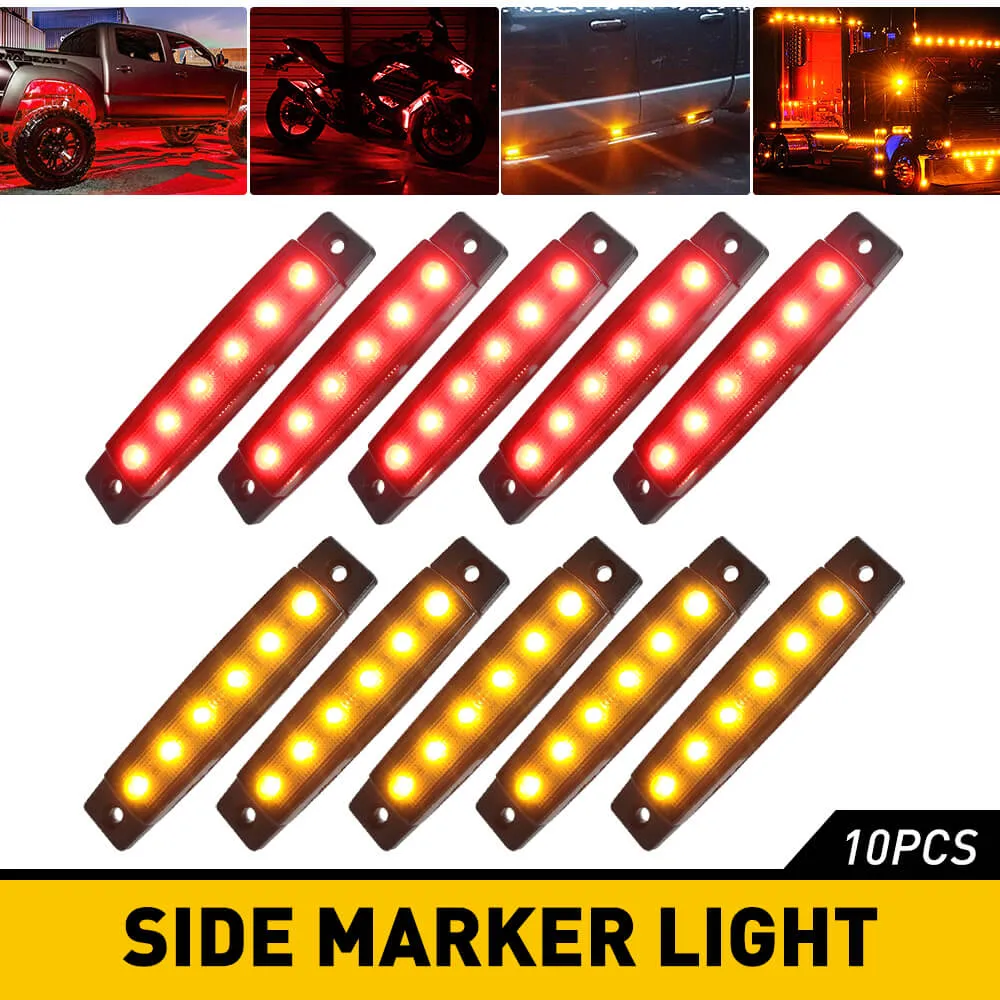 3.9 Inches Slim LED Side Marker Lights 6 LEDs Smoked Len for Truck Trailer RV Spare Tire Cover 10pcs