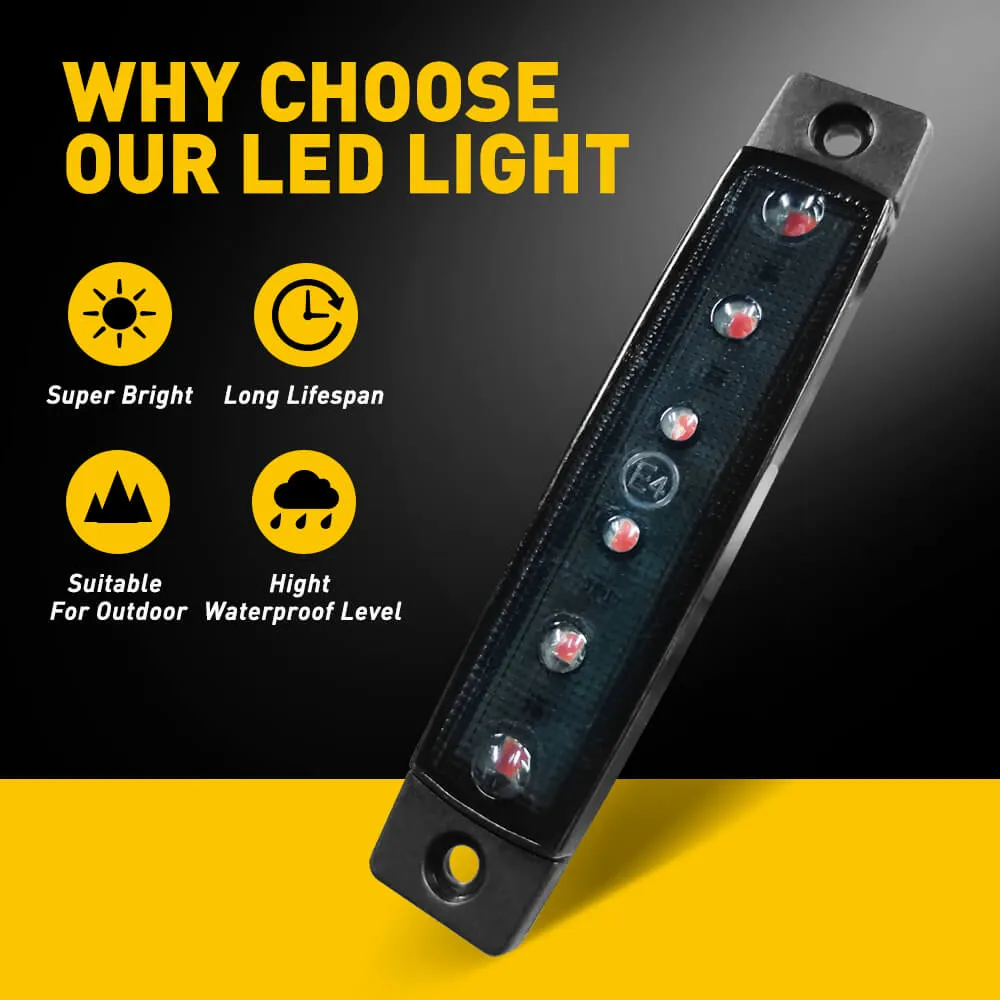 3.9 Inches Slim LED Side Marker Lights 6 LEDs Smoked Len for Truck Trailer RV Spare Tire Cover 10pcs