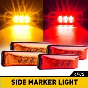 4 Inch 3 LEDs Front Rear LED Side Marker Light for 12V Truck Trailer RV 4PCS