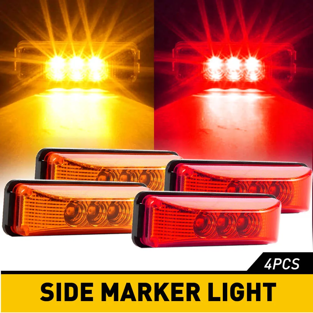 4 Inch 3 LEDs Front Rear LED Side Marker Light for 12V Truck Trailer RV 4PCS