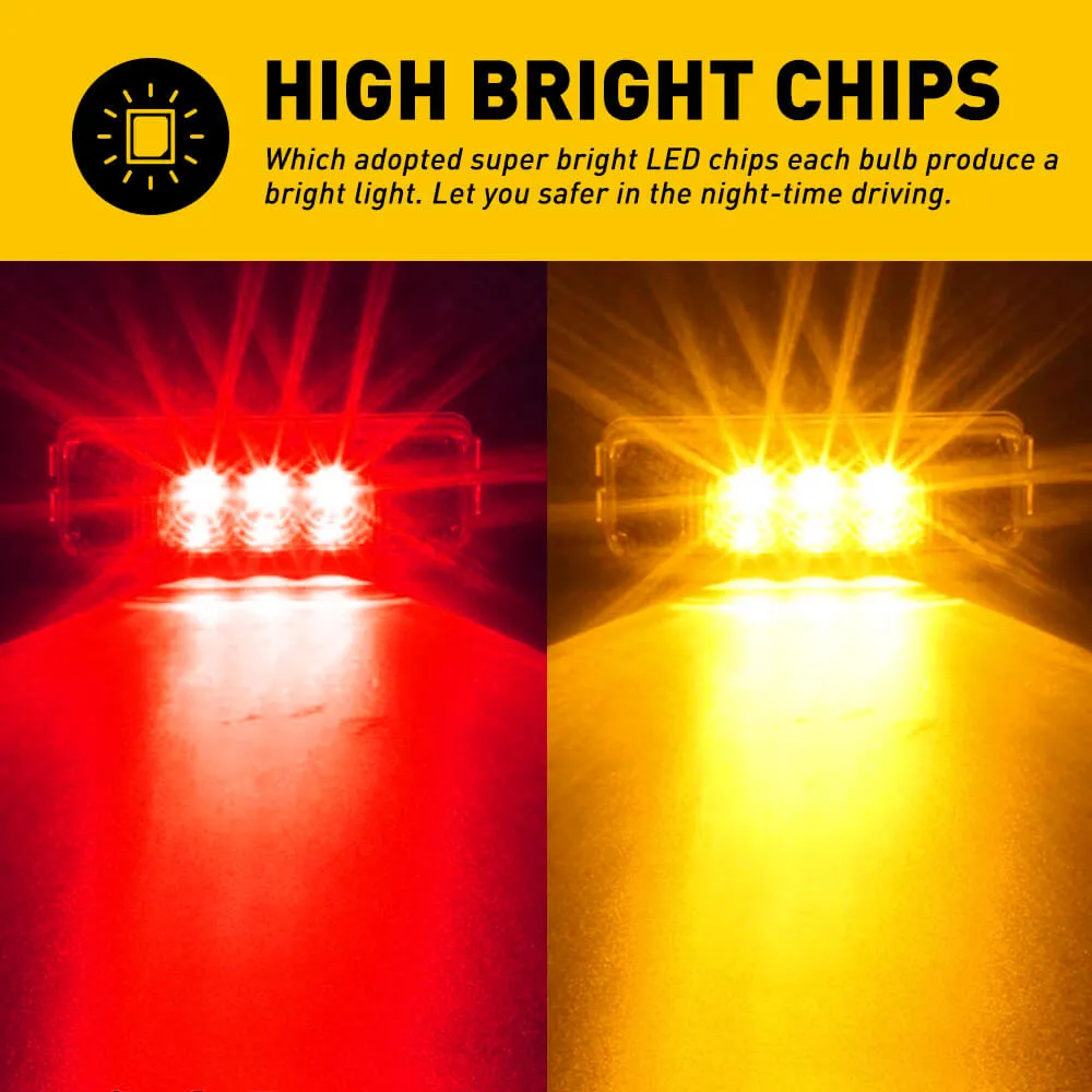 4 Inch 3 LEDs Front Rear LED Side Marker Light for 12V Truck Trailer RV 4PCS