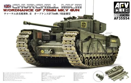 AFV Club Military 1/35 British Churchill Mk III Infantry Tank w/Ordance QF 75mm Mk V Gun Kit