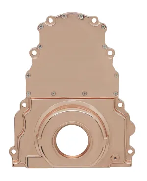 ALUMINUM CHEVY LS TWO PIECE TIMING CHAIN COVER W-O CAM SENSOR HOLE - COPPER