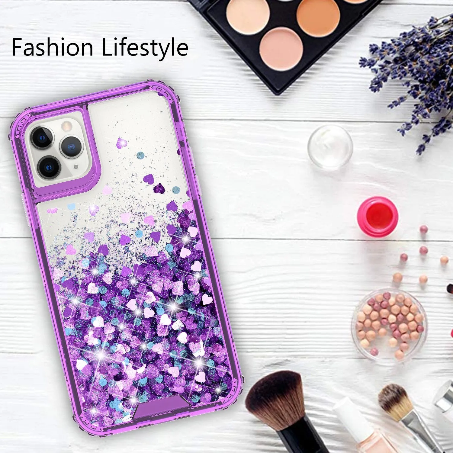 Apple iPhone 11 Case,Hard Clear Glitter Sparkle Flowing Liquid Heavy Duty Shockproof Three Layer Protective Bling Girls Women Cases for Apple iPhone 11 - Purple