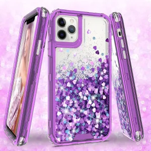 Apple iPhone 11 Case,Hard Clear Glitter Sparkle Flowing Liquid Heavy Duty Shockproof Three Layer Protective Bling Girls Women Cases for Apple iPhone 11 - Purple