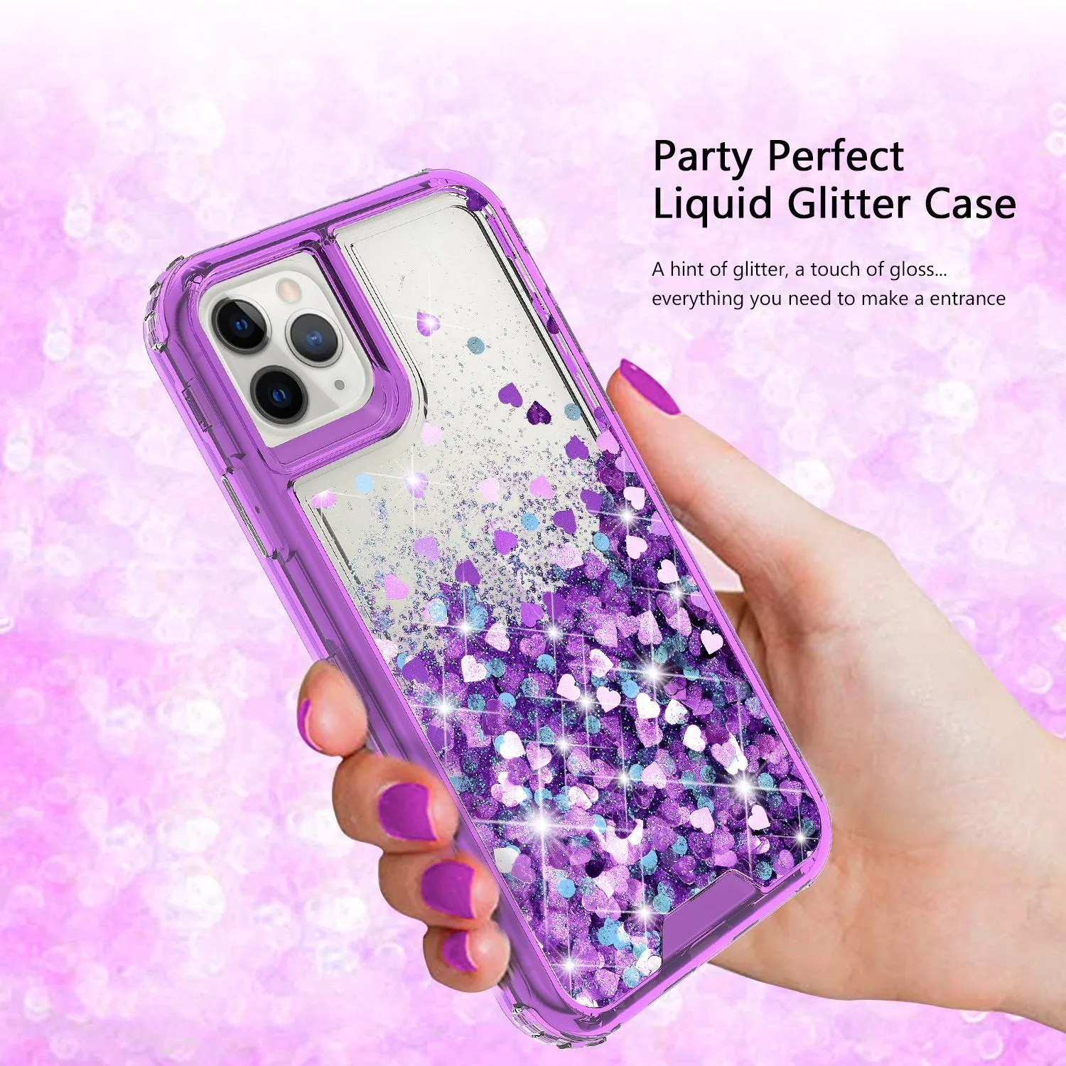Apple iPhone 11 Case,Hard Clear Glitter Sparkle Flowing Liquid Heavy Duty Shockproof Three Layer Protective Bling Girls Women Cases for Apple iPhone 11 - Purple