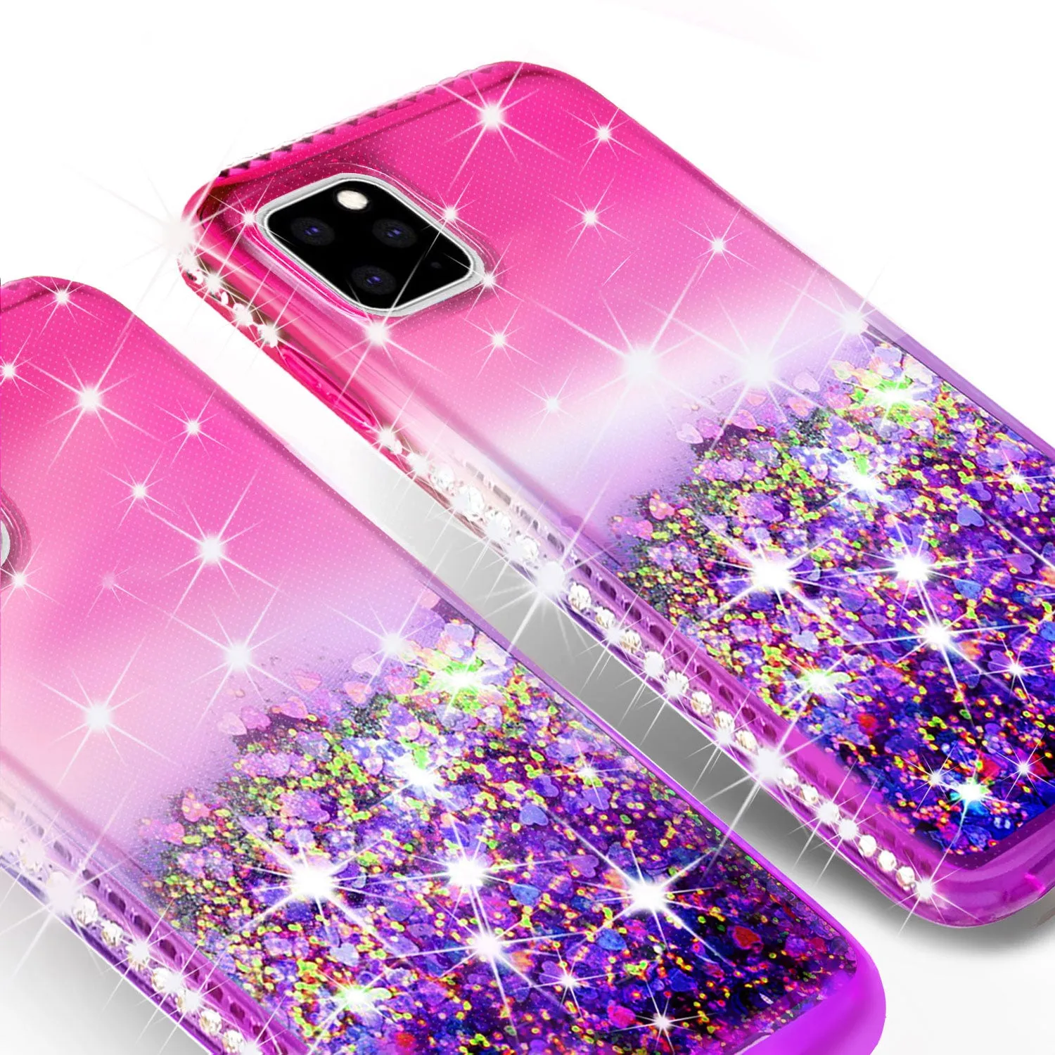 Apple iPhone 11 Pro Max Case Liquid Glitter Phone Case Waterfall Floating Quicksand Bling Sparkle Cute Protective Girls Women Cover for iPhone 11 Pro Max W/Temper Glass -  (Hot Pink/Purple Gradient)