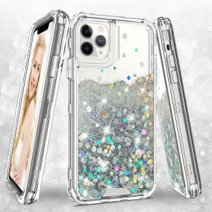 Apple iPhone 12 Case,Hard Clear Glitter Sparkle Flowing Liquid Heavy Duty Shockproof Three Layer Protective Bling Girls Women Cases for Apple iPhone 12 - Clear