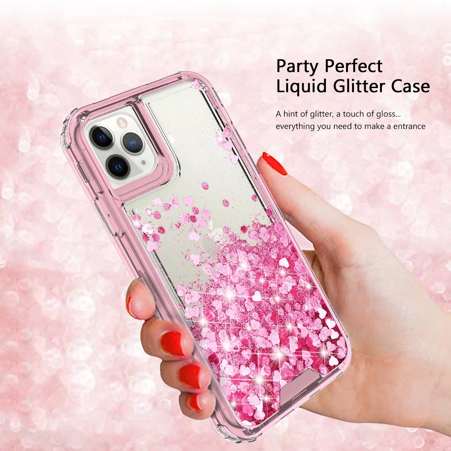 Apple iPhone 12 Pro Case,Hard Clear Glitter Sparkle Flowing Liquid Heavy Duty Shockproof Three Layer Protective Bling Girls Women Cases for Apple iPhone 12 Pro - Pink