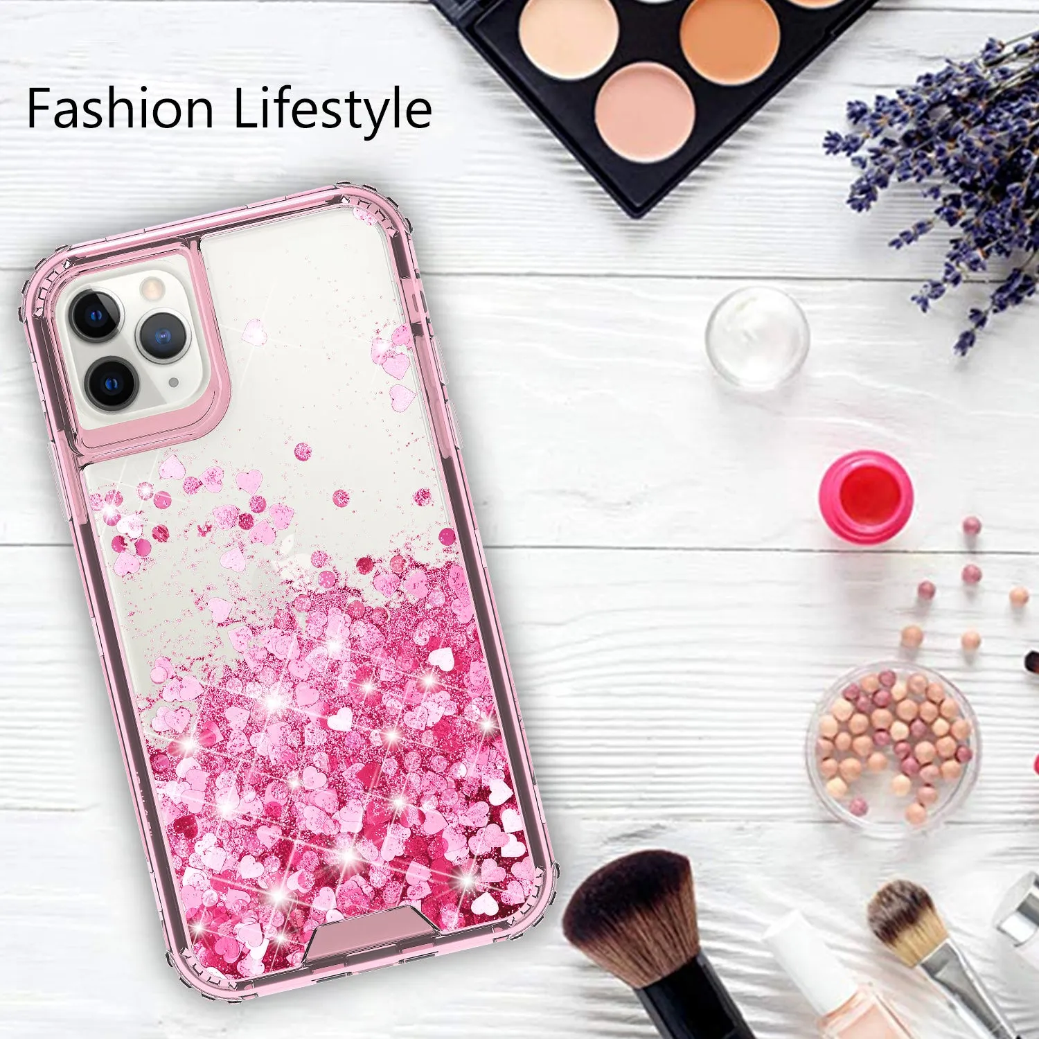 Apple iPhone 12 Pro Case,Hard Clear Glitter Sparkle Flowing Liquid Heavy Duty Shockproof Three Layer Protective Bling Girls Women Cases for Apple iPhone 12 Pro - Pink
