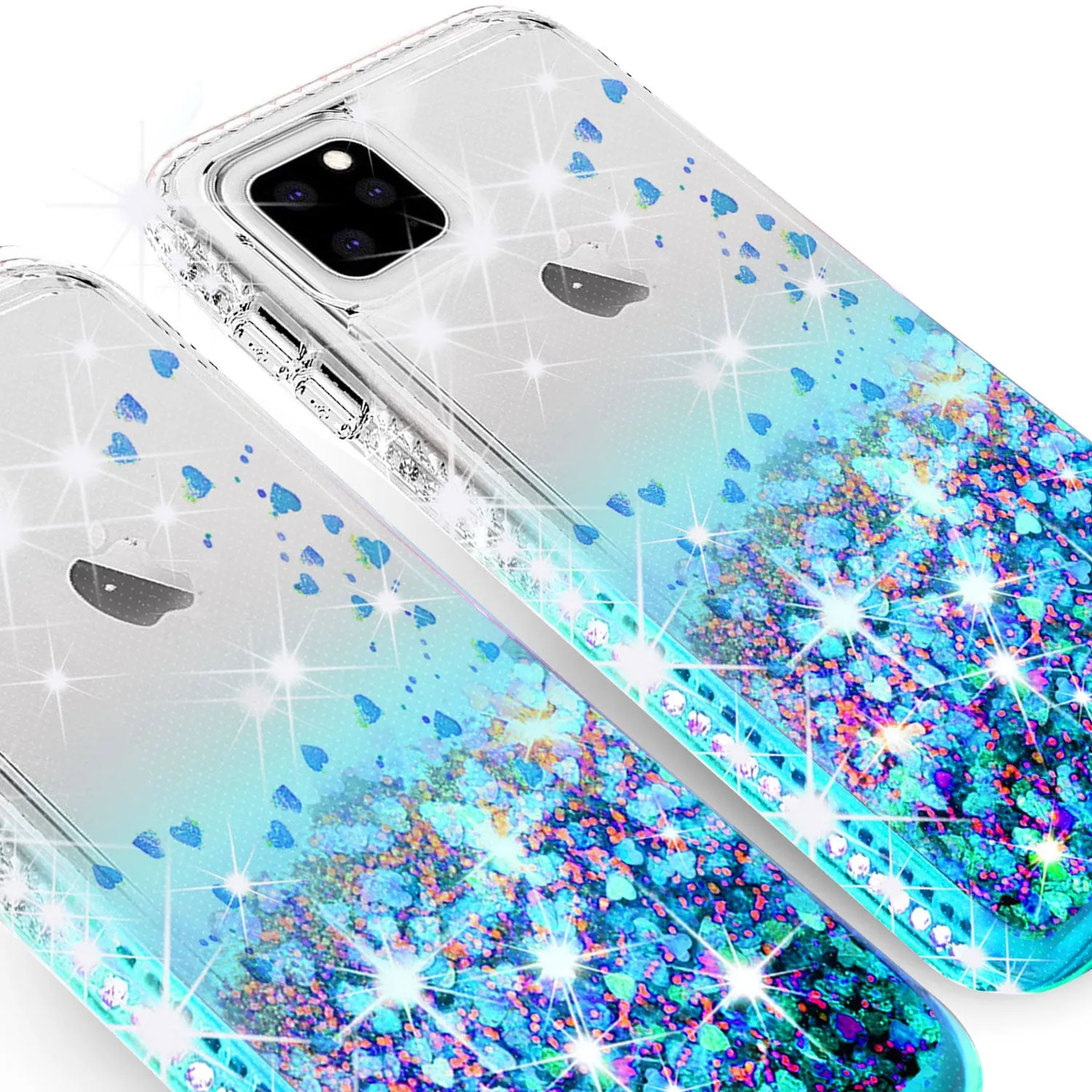 Apple iPhone 12 Pro Max Case Liquid Glitter Phone Case Waterfall Floating Quicksand Bling Sparkle Cute Protective Girls Women Cover for iPhone 12 Pro Max W/Temper Glass - Teal