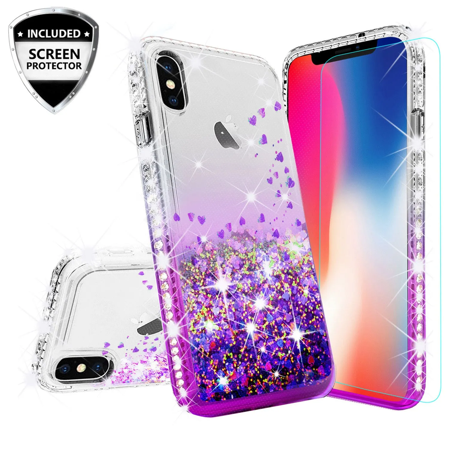 Apple iPhone XS Max Case Liquid Glitter Phone Case Waterfall Floating Quicksand Bling Sparkle Cute Protective Girls Women Cover for iPhone XS Max - Purple