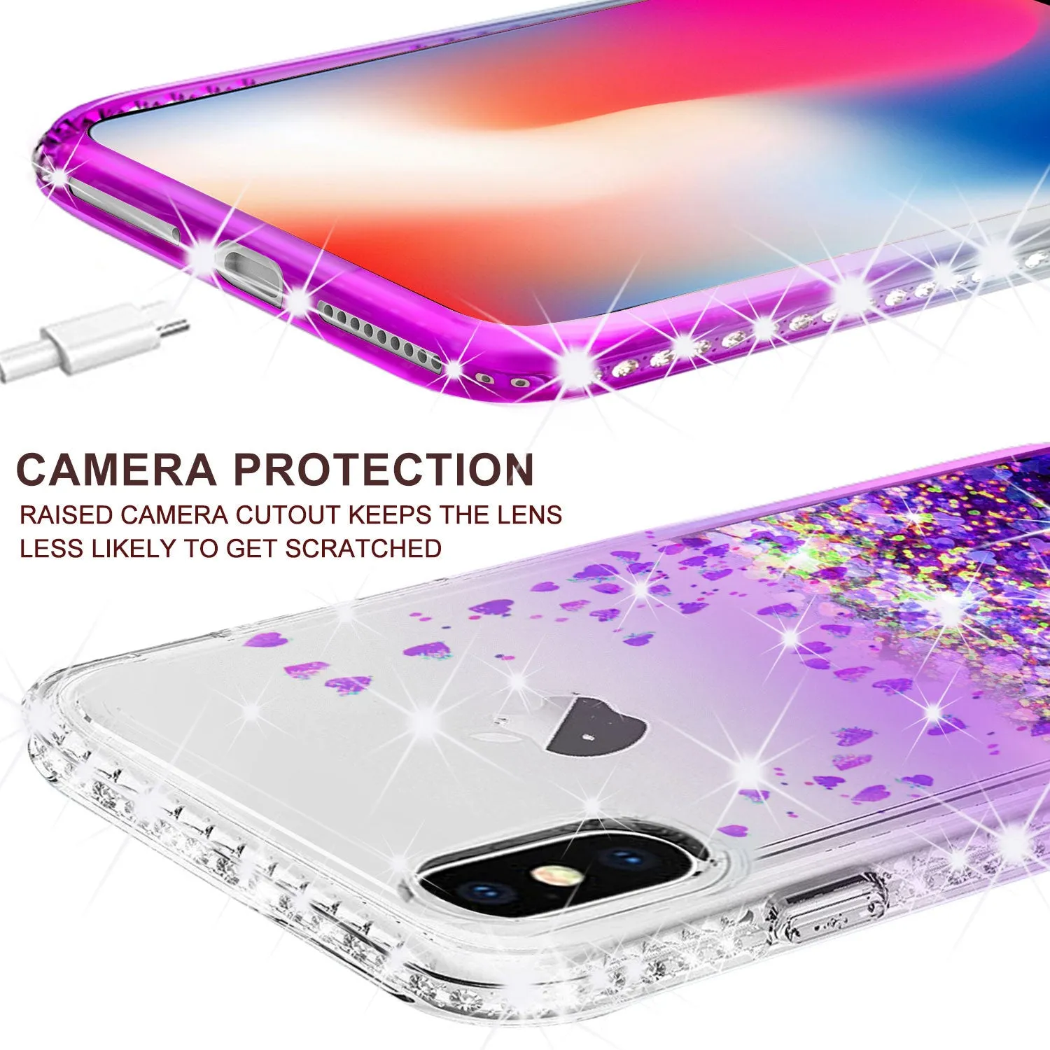 Apple iPhone XS Max Case Liquid Glitter Phone Case Waterfall Floating Quicksand Bling Sparkle Cute Protective Girls Women Cover for iPhone XS Max - Purple