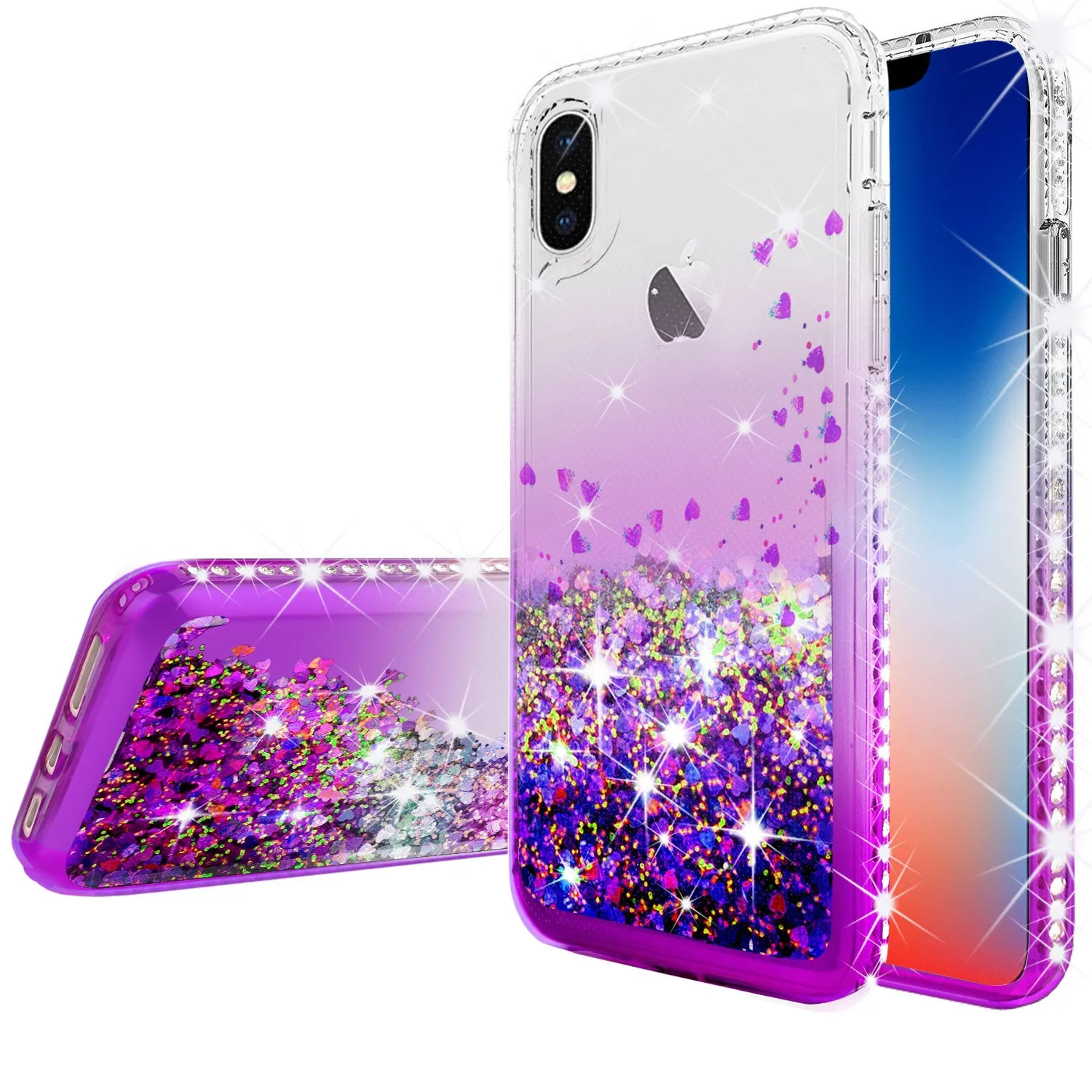 Apple iPhone XS Max Case Liquid Glitter Phone Case Waterfall Floating Quicksand Bling Sparkle Cute Protective Girls Women Cover for iPhone XS Max - Purple