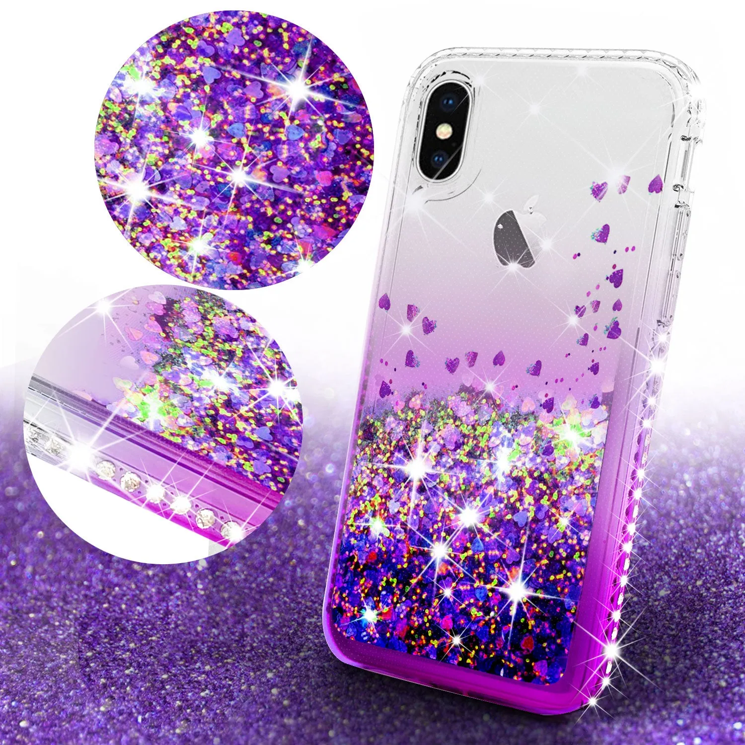 Apple iPhone XS Max Case Liquid Glitter Phone Case Waterfall Floating Quicksand Bling Sparkle Cute Protective Girls Women Cover for iPhone XS Max - Purple