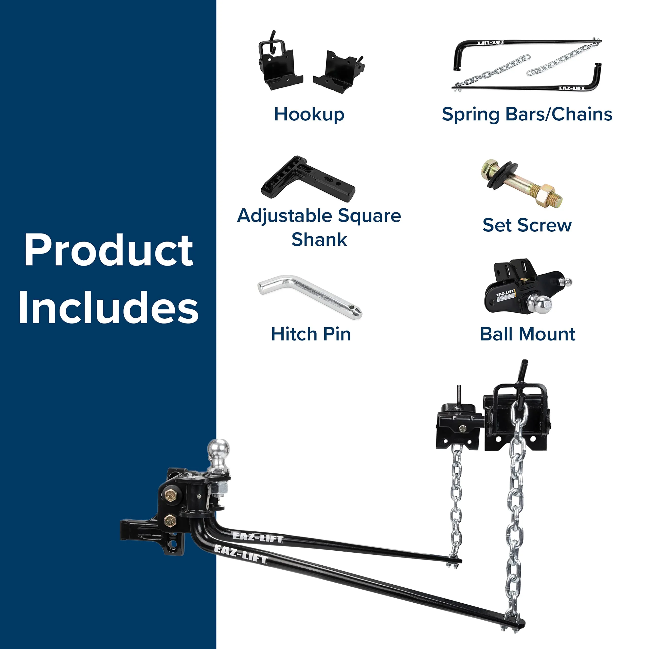 Camco EAZ-Lift Elite 1,200lb RV Weight Distribution Hitch | Adjustable Sway Control & Interchangeable Spring Bars | Pre-Installed Hitch Ball & Sway Control Ball | 1,400lb Max Tongue Weight (48069)