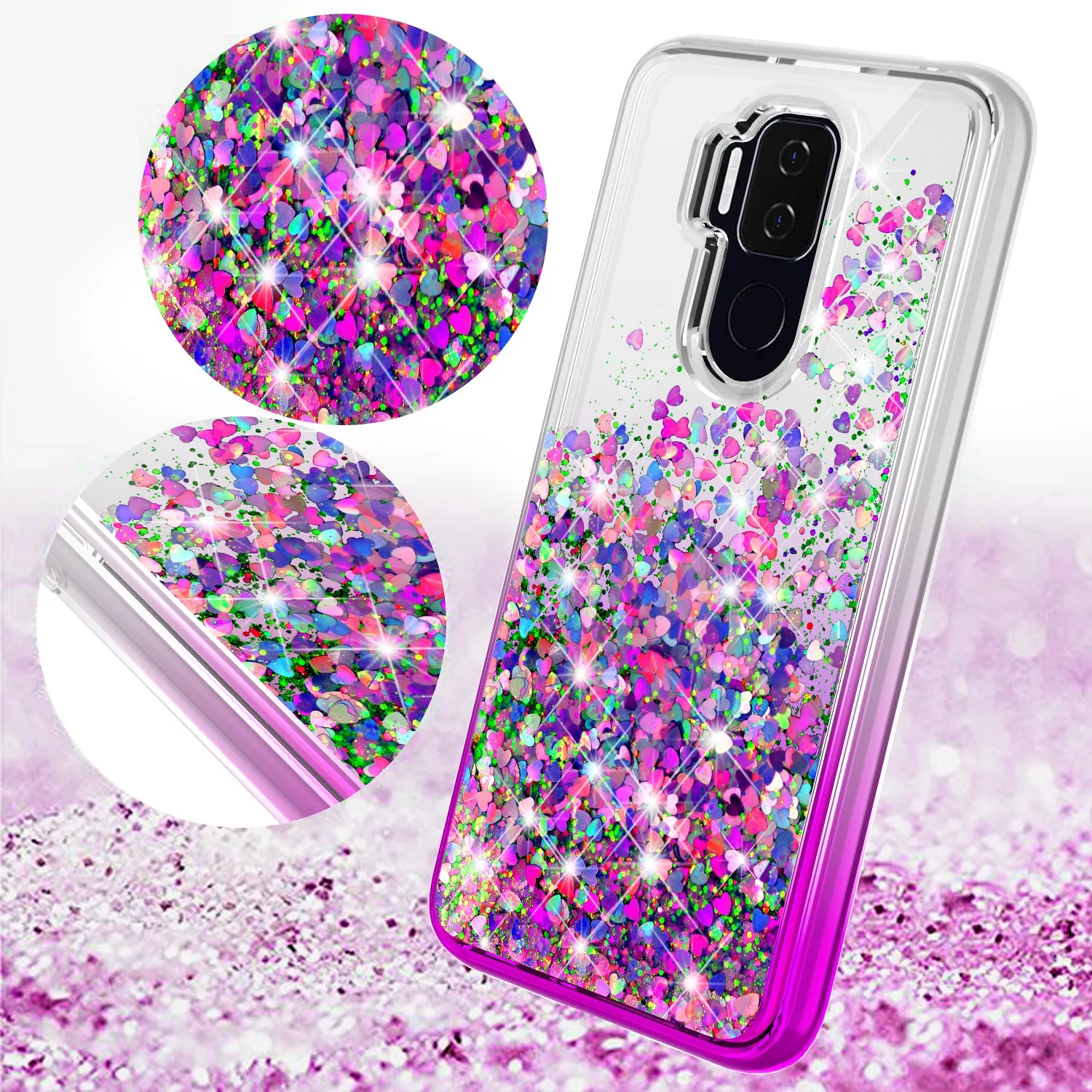 Cricket Influence / AT&T Maestro Plus Case Liquid Glitter Phone Case Waterfall Floating Quicksand Bling Sparkle Cute Protective Girls Women Cover for Cricket Influence / AT&T Maestro Plus W/Temper Glass - Purple