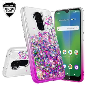 Cricket Influence / AT&T Maestro Plus Case Liquid Glitter Phone Case Waterfall Floating Quicksand Bling Sparkle Cute Protective Girls Women Cover for Cricket Influence / AT&T Maestro Plus W/Temper Glass - Purple