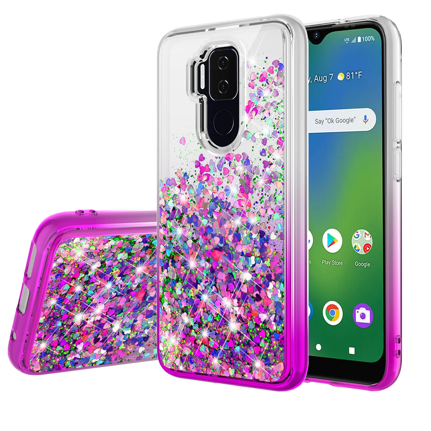 Cricket Influence / AT&T Maestro Plus Case Liquid Glitter Phone Case Waterfall Floating Quicksand Bling Sparkle Cute Protective Girls Women Cover for Cricket Influence / AT&T Maestro Plus W/Temper Glass - Purple