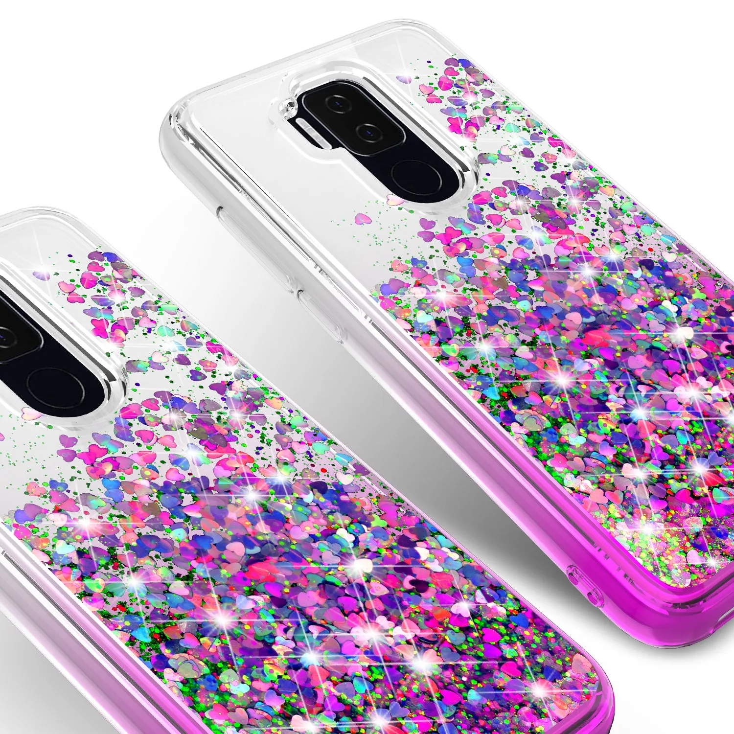 Cricket Influence / AT&T Maestro Plus Case Liquid Glitter Phone Case Waterfall Floating Quicksand Bling Sparkle Cute Protective Girls Women Cover for Cricket Influence / AT&T Maestro Plus W/Temper Glass - Purple