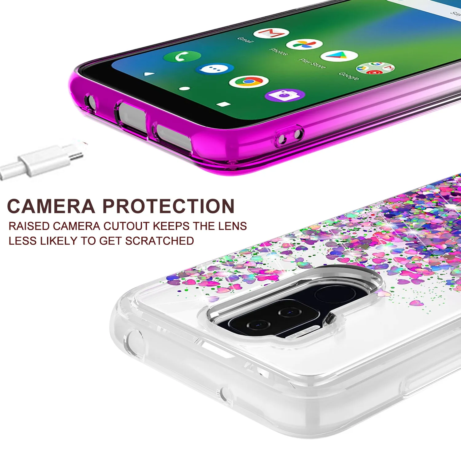 Cricket Influence / AT&T Maestro Plus Case Liquid Glitter Phone Case Waterfall Floating Quicksand Bling Sparkle Cute Protective Girls Women Cover for Cricket Influence / AT&T Maestro Plus W/Temper Glass - Purple