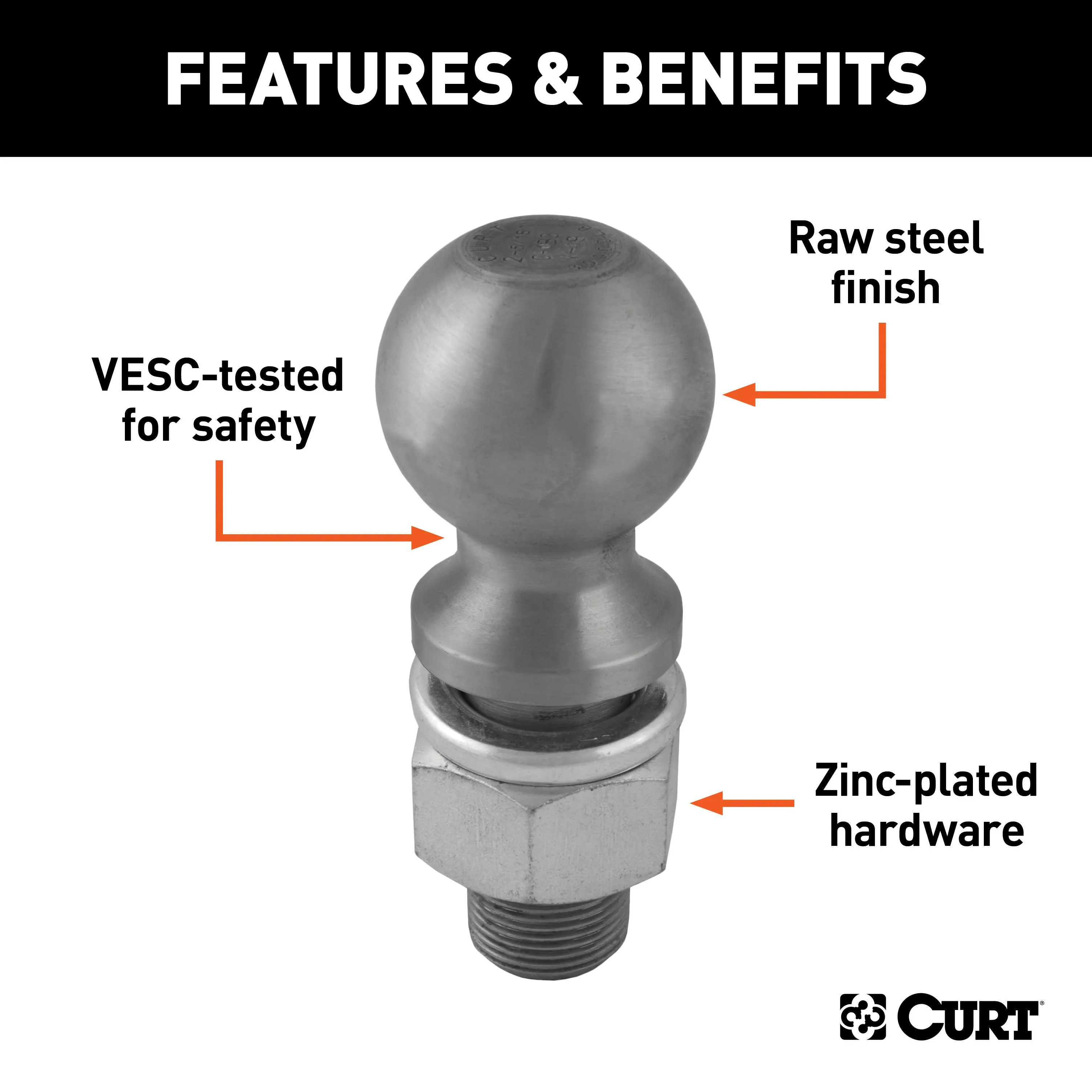 CURT 40087 2-5/16in. Trailer Ball (1-1/4in. x 2-5/8in. Shank; 2in. Rise; 25;000 lbs.; Raw S