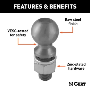 CURT 40087 2-5/16in. Trailer Ball (1-1/4in. x 2-5/8in. Shank; 2in. Rise; 25;000 lbs.; Raw S
