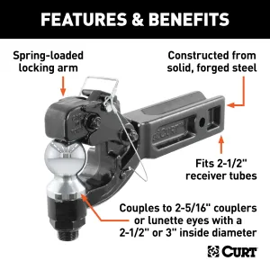 CURT 48012 Receiver-Mount Ball/Pintle Hitch (2-1/2in. Shank; 2-5/16in. Ball; 20;000 lbs.)