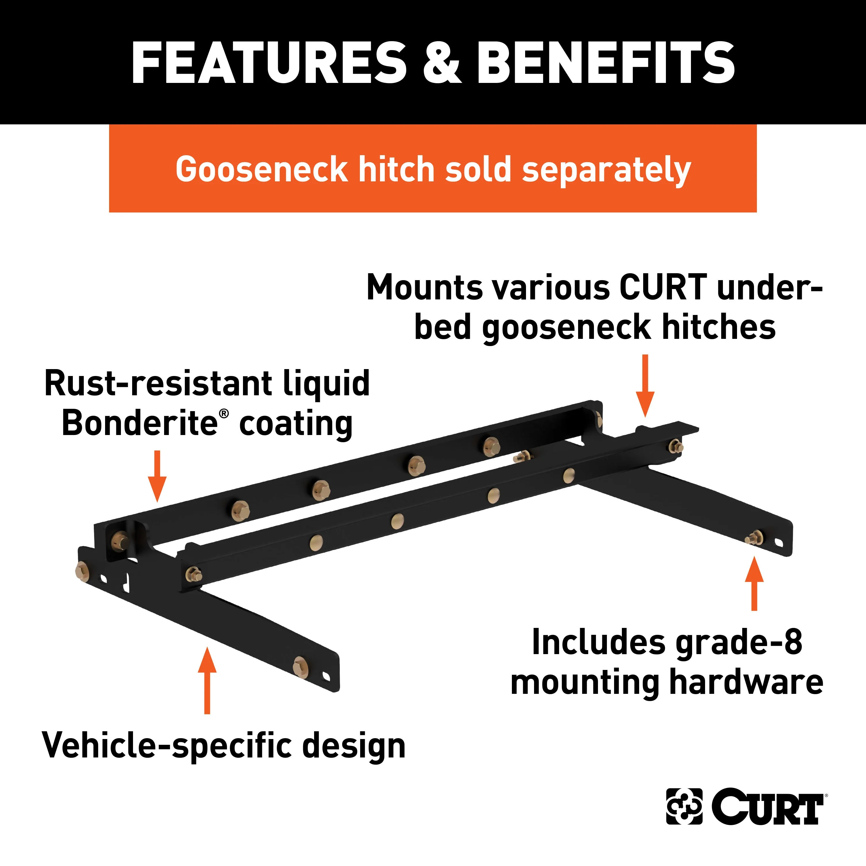 CURT 60635 Under-Bed Gooseneck Installation Brackets; Select Dodge Ram 1500; 2500; 3500