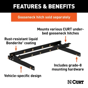 CURT 60635 Under-Bed Gooseneck Installation Brackets; Select Dodge Ram 1500; 2500; 3500