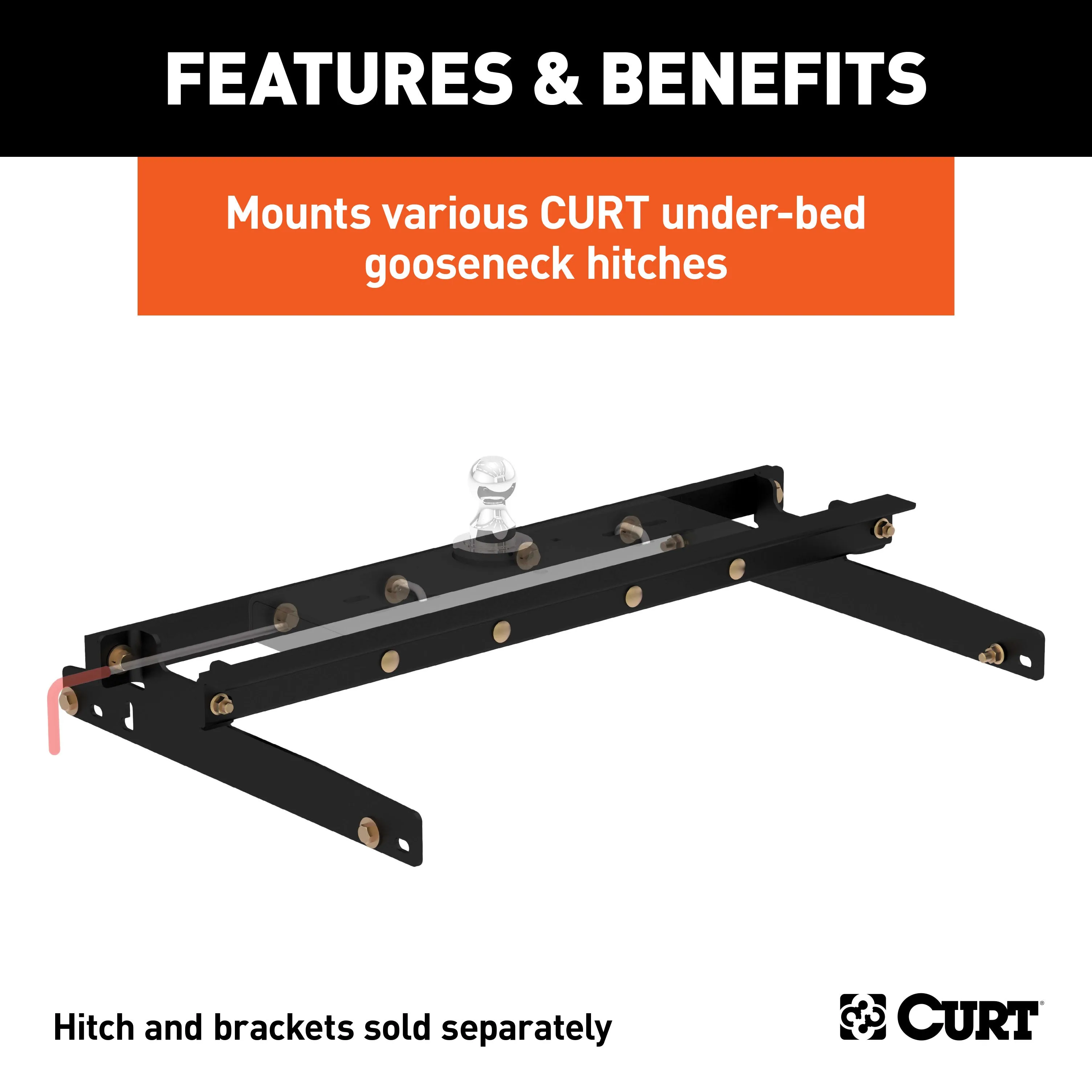 CURT 60635 Under-Bed Gooseneck Installation Brackets; Select Dodge Ram 1500; 2500; 3500