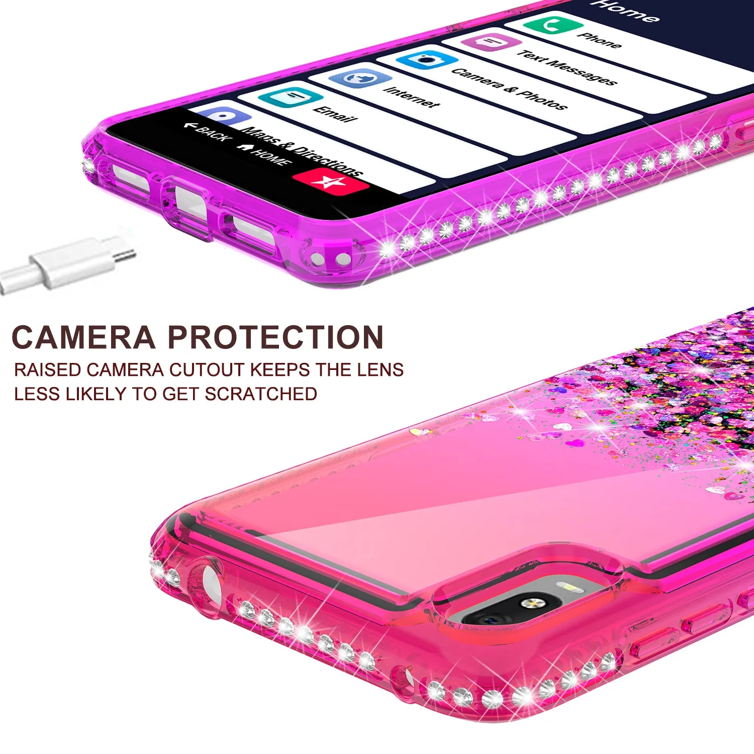 For Alcatel Jitterbug Smart3 / Lively Smart Case Liquid Glitter Phone Case Waterfall Floating Quicksand Bling Sparkle Cute Protective Girls Women Cover for Alcatel Jitterbug Smart3 / Lively Smart W/Temper Glass -  (Hot Pink/Purple Gradient)