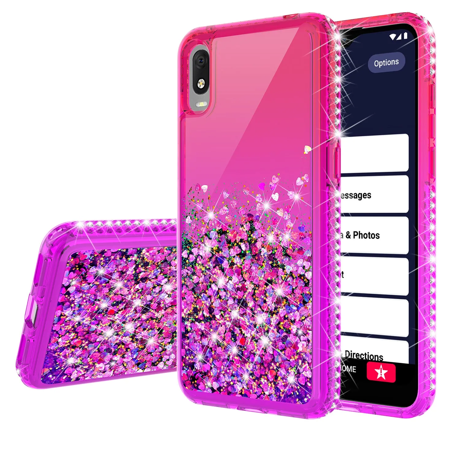 For Alcatel Jitterbug Smart3 / Lively Smart Case Liquid Glitter Phone Case Waterfall Floating Quicksand Bling Sparkle Cute Protective Girls Women Cover for Alcatel Jitterbug Smart3 / Lively Smart W/Temper Glass -  (Hot Pink/Purple Gradient)