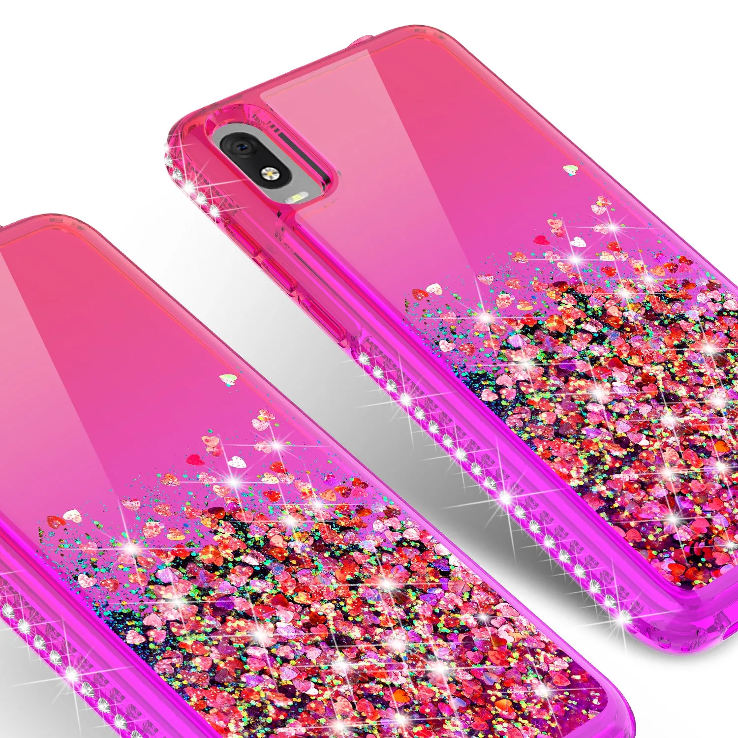 For Alcatel Jitterbug Smart3 / Lively Smart Case Liquid Glitter Phone Case Waterfall Floating Quicksand Bling Sparkle Cute Protective Girls Women Cover for Alcatel Jitterbug Smart3 / Lively Smart W/Temper Glass -  (Hot Pink/Purple Gradient)