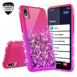 For Alcatel Jitterbug Smart3 / Lively Smart Case Liquid Glitter Phone Case Waterfall Floating Quicksand Bling Sparkle Cute Protective Girls Women Cover for Alcatel Jitterbug Smart3 / Lively Smart W/Temper Glass -  (Hot Pink/Purple Gradient)